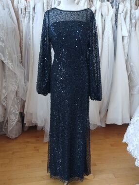 Jade Couture Black Sequin Evening Gown With Sleeve